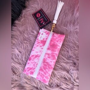 NWT Makeup Junkie Pink and white Mini Bag with Tassel